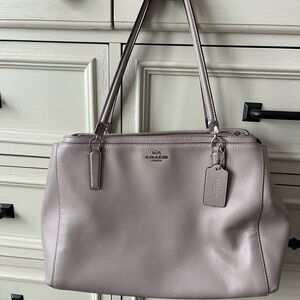 Coach Christine carryall handbag crossgrain leather satchel grey birch